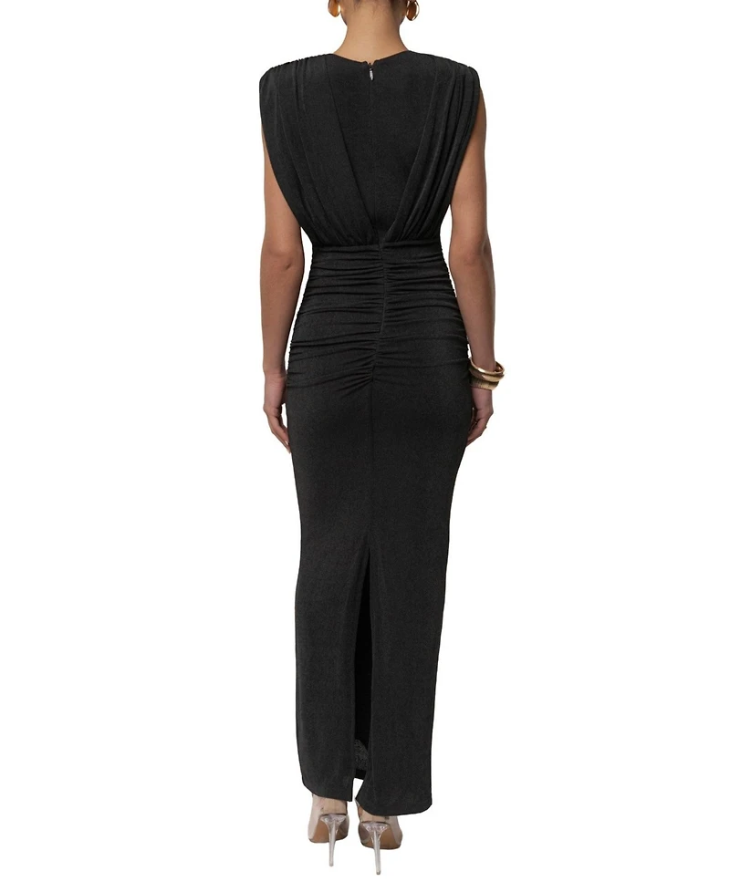 Jluxlabel Women's Palma Plunge V-Neck Ruched Sleeveless Maxi Dress