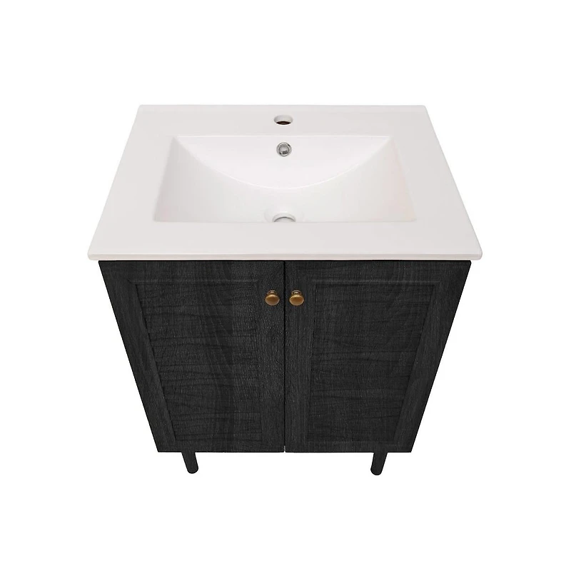 Swiss Madison Bron 24" Freestanding Bathroom Vanity in Black Oak with Sink Top
