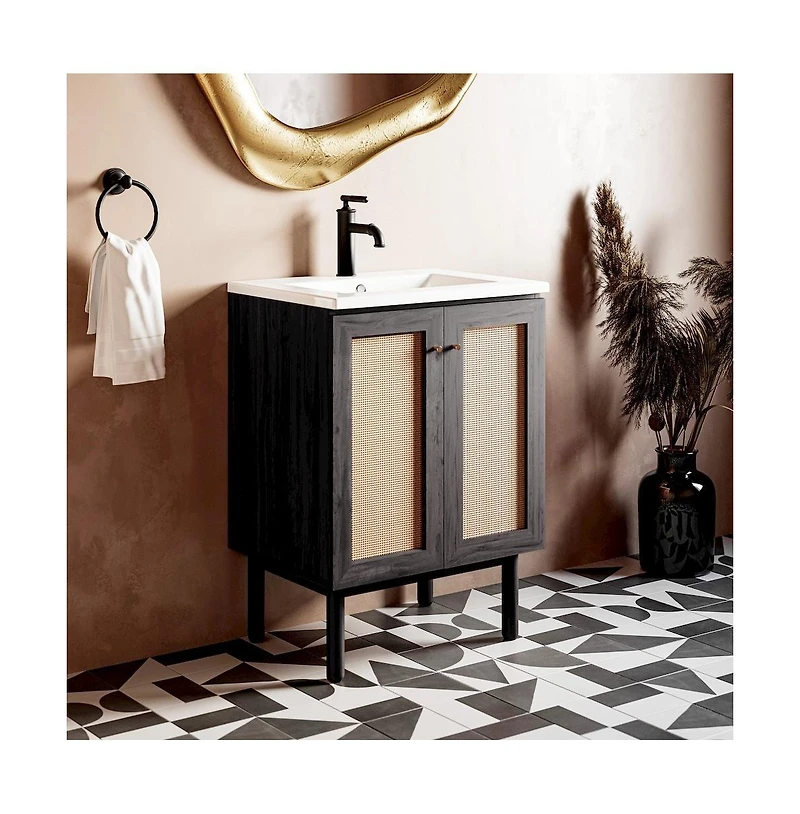 Swiss Madison Classe 24" Freestanding Bathroom Vanity in Black Oak with Sink Top