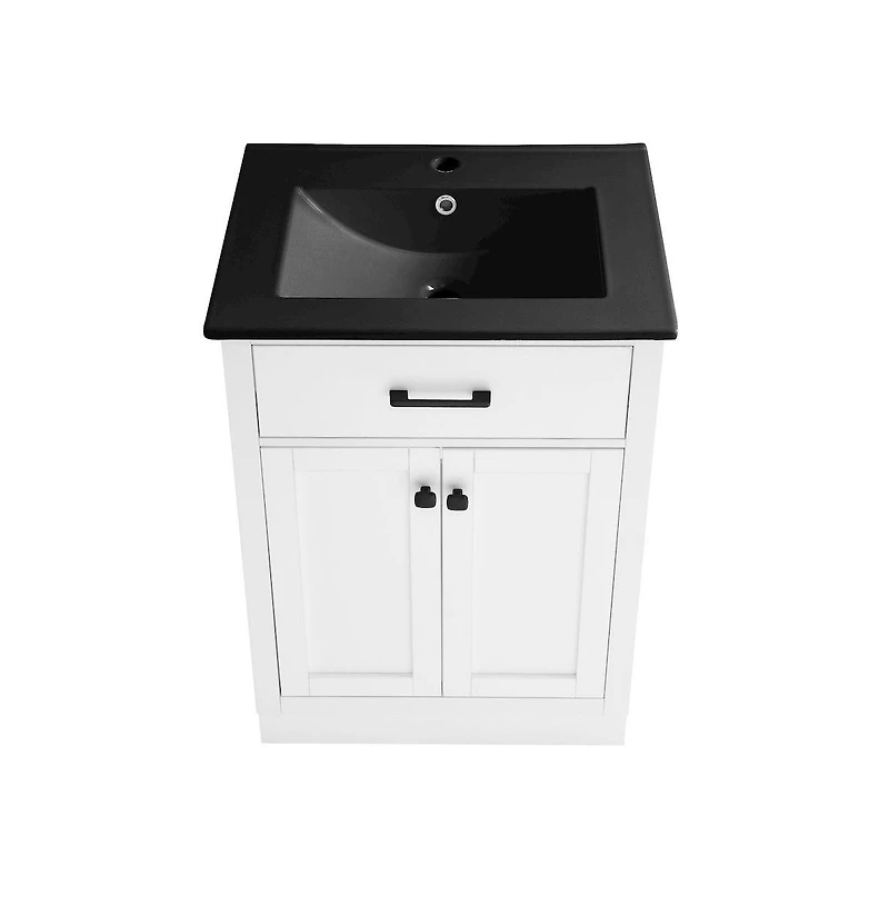 Swiss MadisonBurdon 24 in. Brown Bathroom Vanity With Black Ceramic Sink Top