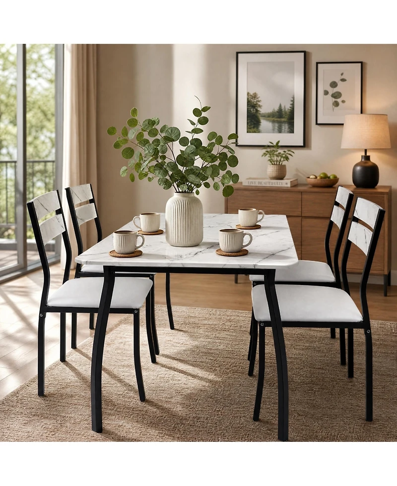 gaomon Dining Table Set 5 Piece White Modern Metal and Wood Space-Saving with Cushioned Chairs Chamfered Edge for Apartment Kitchen Breakfast Nook