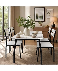 gaomon Dining Table Set 5 Piece White Modern Metal and Wood Space-Saving with Cushioned Chairs Chamfered Edge for Apartment Kitchen Breakfast Nook
