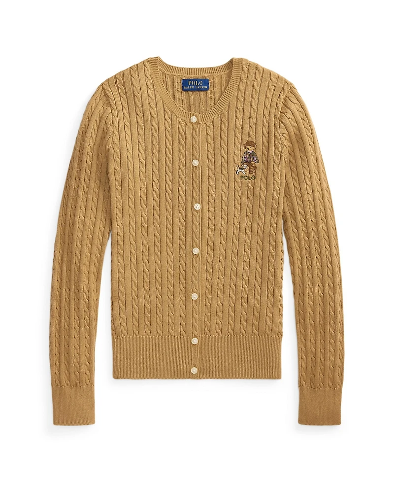 Polo Ralph Lauren Girls' 7-16 Bear Mini-Cable Cotton Cardigan