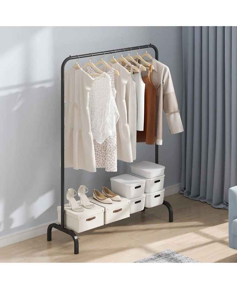 Slickblue Freestanding Clothing Rack with Hanging Rod and Storage Shelf for Bedroom and Laundry Room