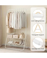 Sugift Heavy Duty Clothes Rack with Hanging Rod and 2 Storage Shelves Freestanding Garment Organizer