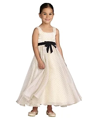 Mac Duggal Little Girls Polka Dot Chiffon Maxi Dress with Bow Sash