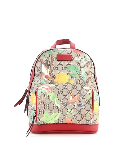 Pre-Owned Gucci Small Zip Pocket Backpack Tian Print Gg Coated Canvas