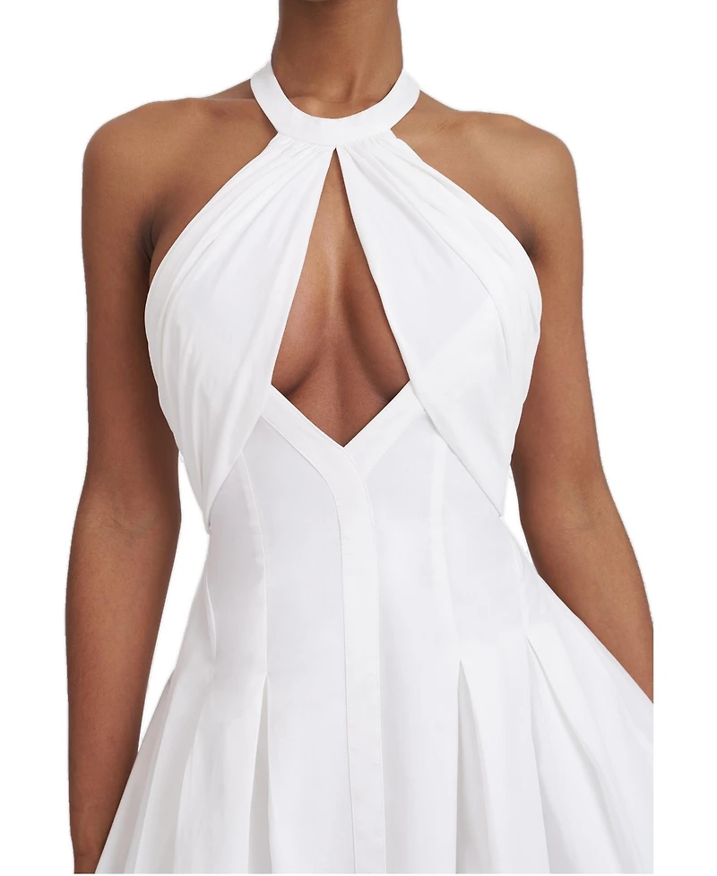 Miss Circle Women's Jordyn White Cotton Poplin Keyhole Halter Mini Dress