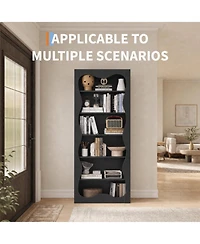 gaomon Bookshelf Tall 6 Tier Modern Office Bookcase with Wavy Scalloped Edge Freestanding Wooden Storage Display for Living Room Bedroom Home