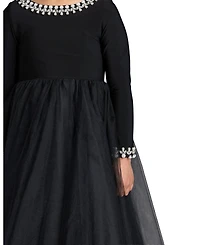 Mac Duggal Big Girls Jewel Trim Tulle Maxi Dress