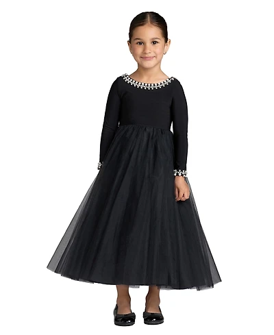 Mac Duggal Big Girls Jewel Trim Tulle Maxi Dress
