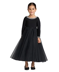 Mac Duggal Big Girls Jewel Trim Tulle Maxi Dress