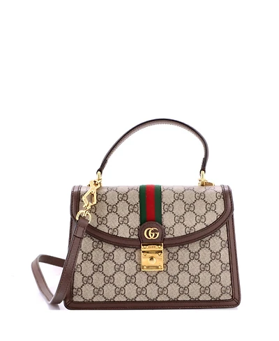 Pre-Owned Gucci Small Ophidia Flap Top Handle Bag Gg Coated Canvas