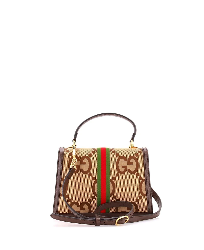 Pre-Owned Gucci Small Ophidia Flap Top Handle Bag Jumbo Gg Canvas