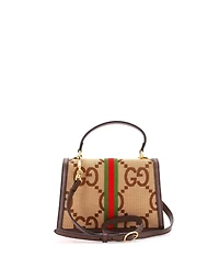 Pre-Owned Gucci Small Ophidia Flap Top Handle Bag Jumbo Gg Canvas