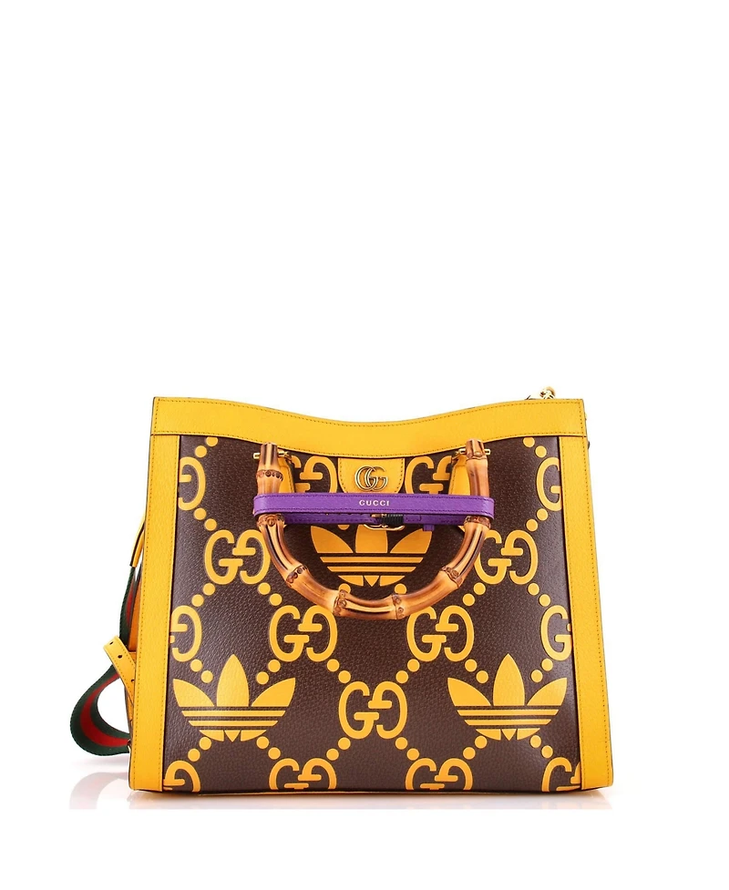 Pre-Owned Gucci Medium x adidas Diana Nm Bamboo Handle Tote Jumbo Gg Embossed Leather
