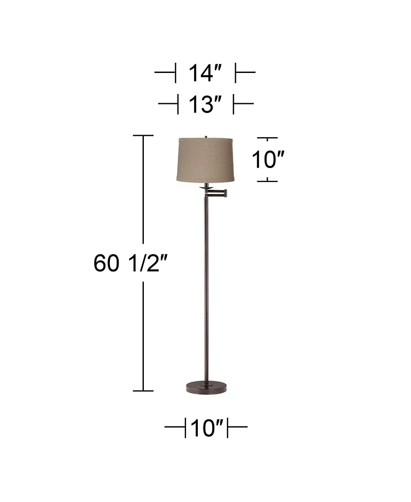 360 Lighting Modern Swing Arm Floor Lamp 60.5" Tall Bronze Natural Linen Drum Shade for Living Room Reading Bedroom Office