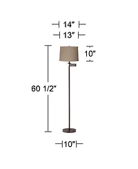 360 Lighting Modern Swing Arm Floor Lamp 60.5" Tall Bronze Natural Linen Drum Shade for Living Room Reading Bedroom Office
