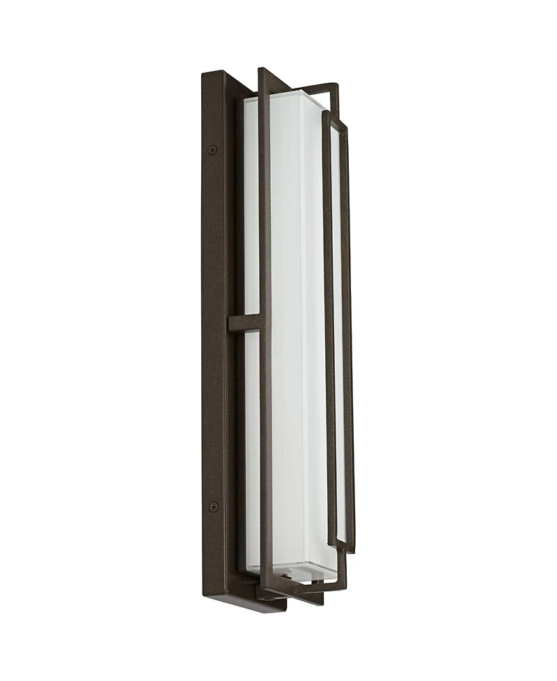 Possini Euro Design Belfonte Modern Outdoor Wall Light Fixtures Set of 2 Bronze Rectangular Frame Led 16 1/4" White Glass for Post Exterior