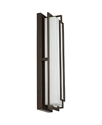 Possini Euro Design Belfonte Modern Outdoor Wall Light Fixtures Set of 2 Bronze Rectangular Frame Led 16 1/4" White Glass for Post Exterior