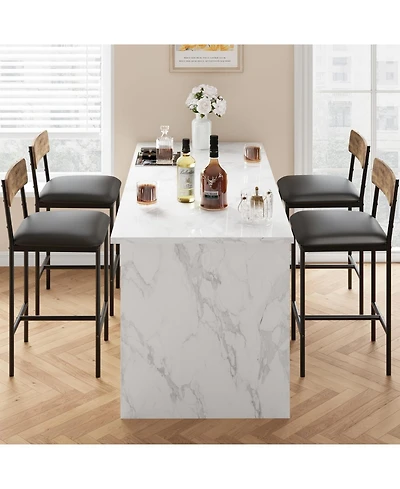 Faux Leather Bar Stools Set of 4 Counter Height 25.5" Black Kitchen Island Chairs with Backrest Footrest Metal Legs Cushioned Seat for Dining Room