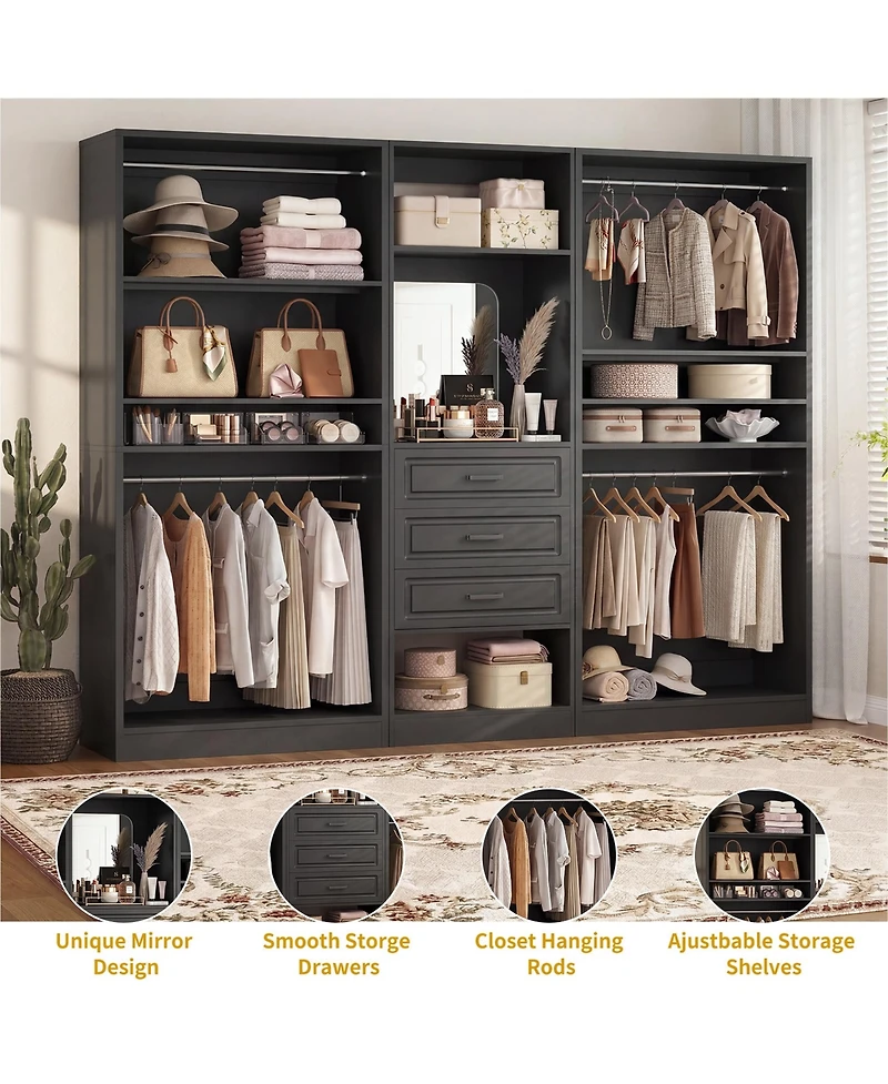 Aheaplus Closet System Set with Mirror and Shelves, Organizer Drawer