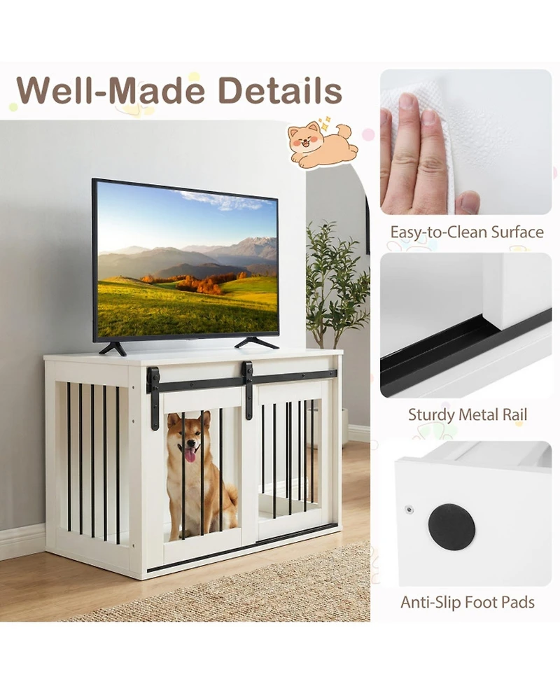 Sugift Dog Crate Furniture Heavy Duty Kennel End Table with Sliding Barn Door for Small and Medium Dogs