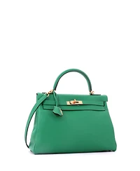 Pre-Owned Hermes Kelly 32 Handbag Green Evercolor with Gold Hardware