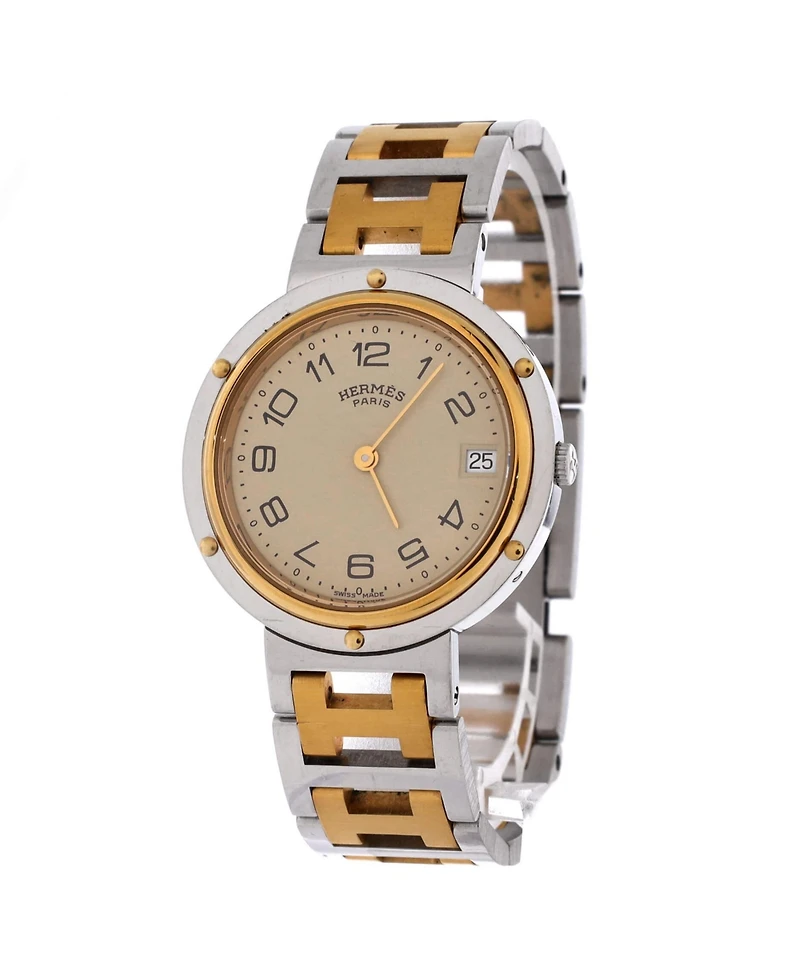 Pre-Owned Hermes Clipper Quartz Watch in Stainless Steel with Plated Metal 34mm