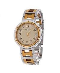 Pre-Owned Hermes Clipper Quartz Watch in Stainless Steel with Plated Metal 34mm