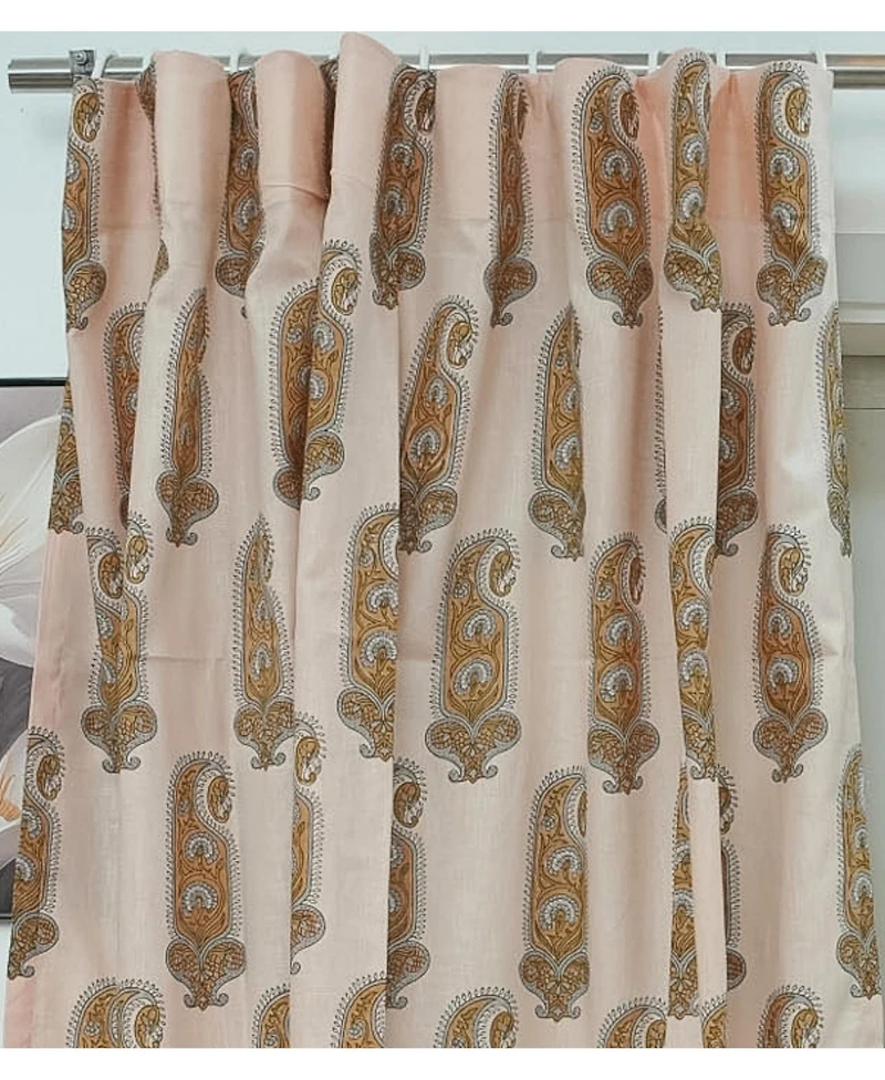 Fabdivine Namokar Handmade Floral Block Print Linen Curtain