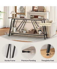 Slickblue Entryway Console Table Industrial Style 2-Tier with Power Charging Station