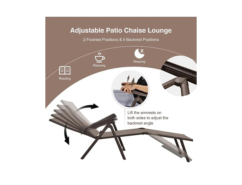 Boyel Living 2 Pieces Foldable Chaise Lounge Chair with 2-Position Footrest