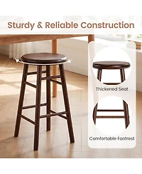Sugift 24 Inch Swivel Bar Stools Set of 2 with Footrests and Crossbars Solid Rubber Wood Counter Seating