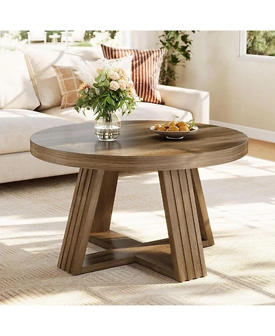Tribesigns 31.5" Round Coffee Table with Cross-Shaped Frame