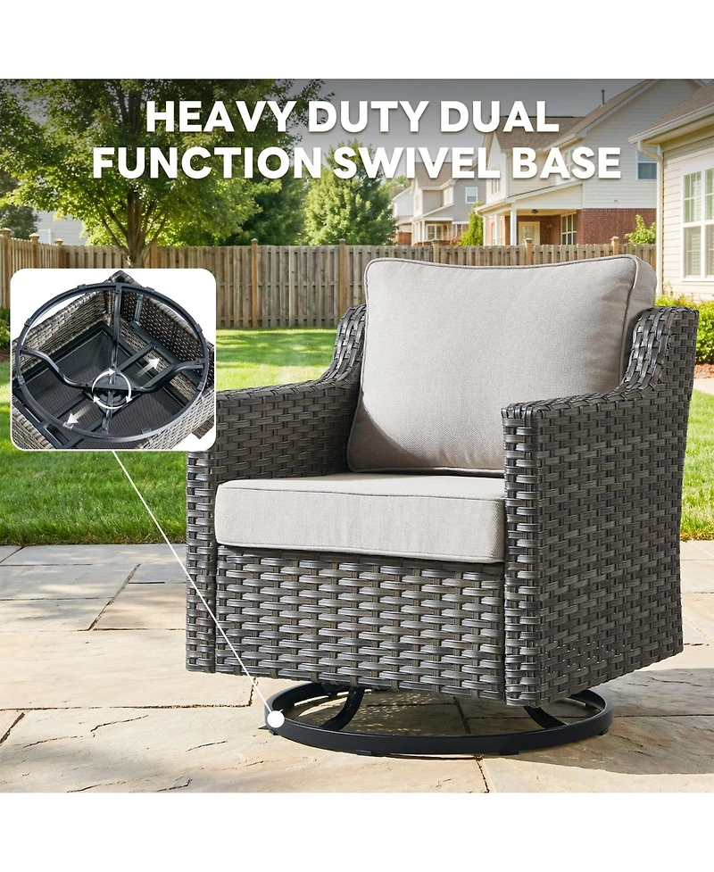 Pocassy 6pcs Patio Furniture Set Swivel Rocker Chairs,Pe Wicker Outdoor Sofa of 2 with Ottomans and Thick Cushion