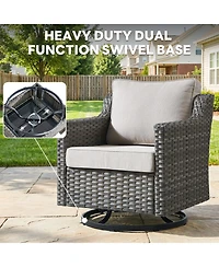 Pocassy 6pcs Patio Furniture Set Swivel Rocker Chairs,Pe Wicker Outdoor Sofa of 2 with Ottomans and Thick Cushion