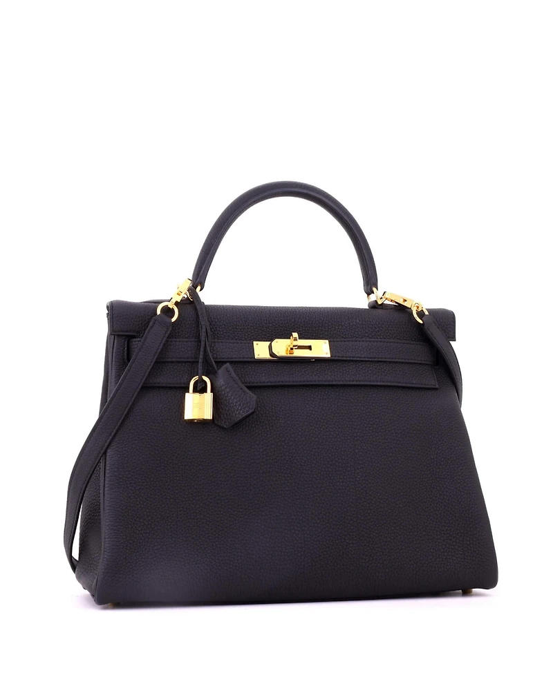 Pre-Owned Hermes Kelly 32 Handbag Black Togo with Gold Hardware