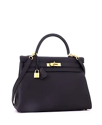 Pre-Owned Hermes Kelly 32 Handbag Black Togo with Gold Hardware