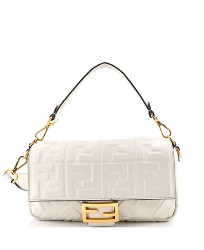 Pre-Owned Fendi Medium Baguette Nm Bag Zucca Embossed Leather