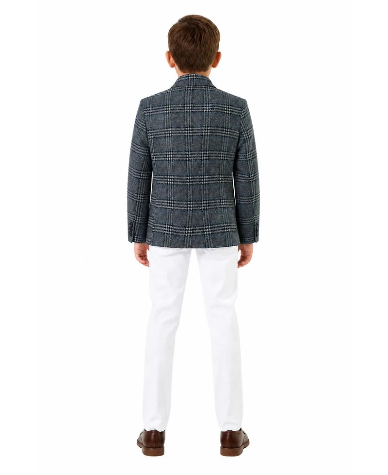 Slim Fit Windowpane Blazers Sports Coat Jacket for Boys - Grey, S/8