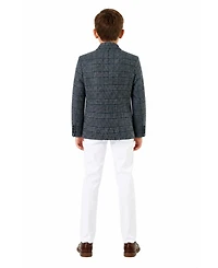 Slim Fit Windowpane Blazers Sports Coat Jacket for Boys - Grey, S/8