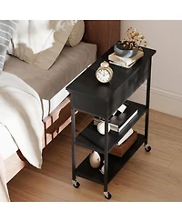 Sugift Lift Top End Table with Charging Station Hidden Compartment and Universal Wheels