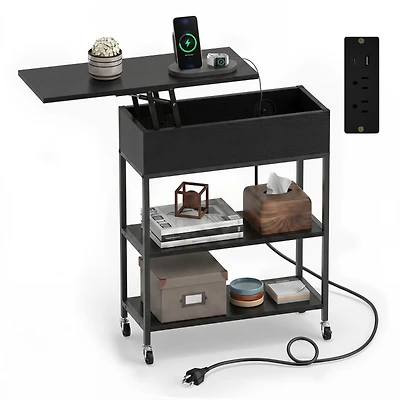 Sugift Lift Top End Table with Charging Station Hidden Compartment and Universal Wheels