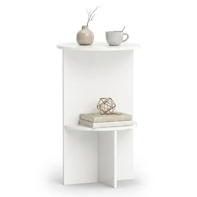 Sugift 2-Tier Round Side Table with Open Storage Shelf for Small Spaces