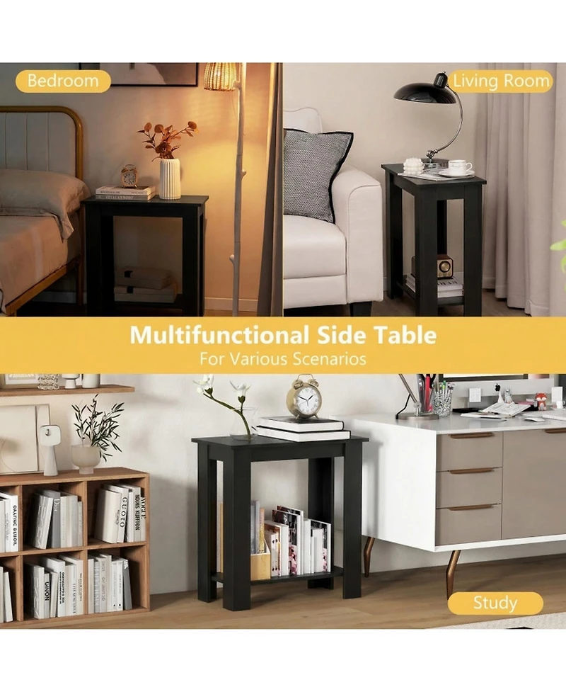 Sugift Compact 2-Tier End Table with Thickened Tabletop and Bottom Storage Shelf
