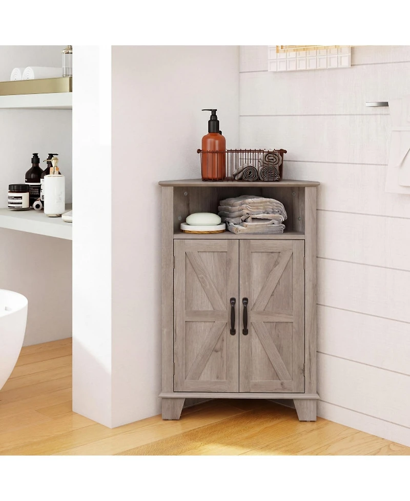 Sugift 4-Tier Corner Storage Cabinet with Open Shelf and 3-Level Adjustable Shelves