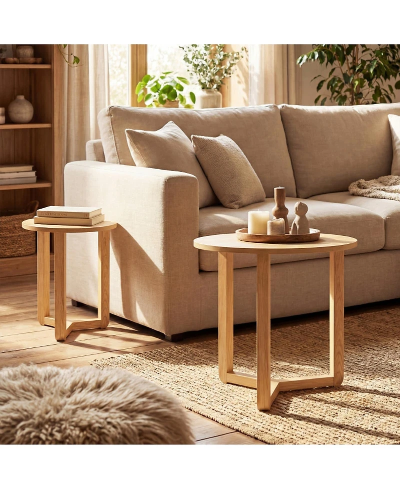 Sugift Round Nesting Coffee Table Set of 2 with Thickened Wood Tops and Tripod Legs