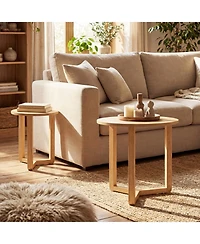 Sugift Round Nesting Coffee Table Set of 2 with Thickened Wood Tops and Tripod Legs