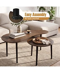 Sugift Mid Century Nesting Tables Set of 2 with Kidney Shaped Top and Rubber Wood Legs